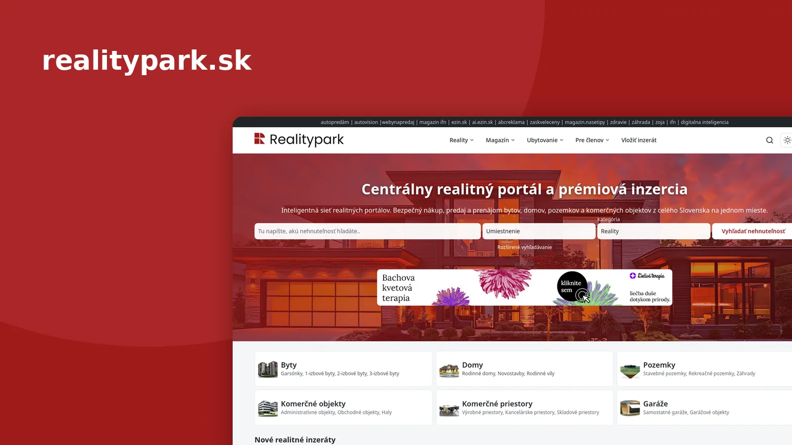 Úvodná stránka portálu realitypark.sk